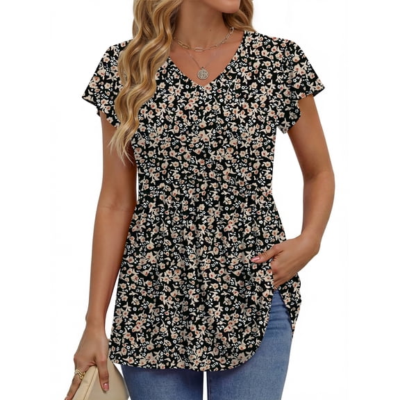 Fantaslook Womens Tops V Neck Short Sleeve Summer Shirts Babydoll Peplum Tops Tunic Dressy Casual Blouses