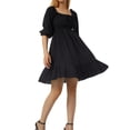 thumbnail image 5 of KOMOO Women A-Lined Dress Square Neck Pleated Lacing Mini Dress Elastic High Waist Skirt, 5 of 9