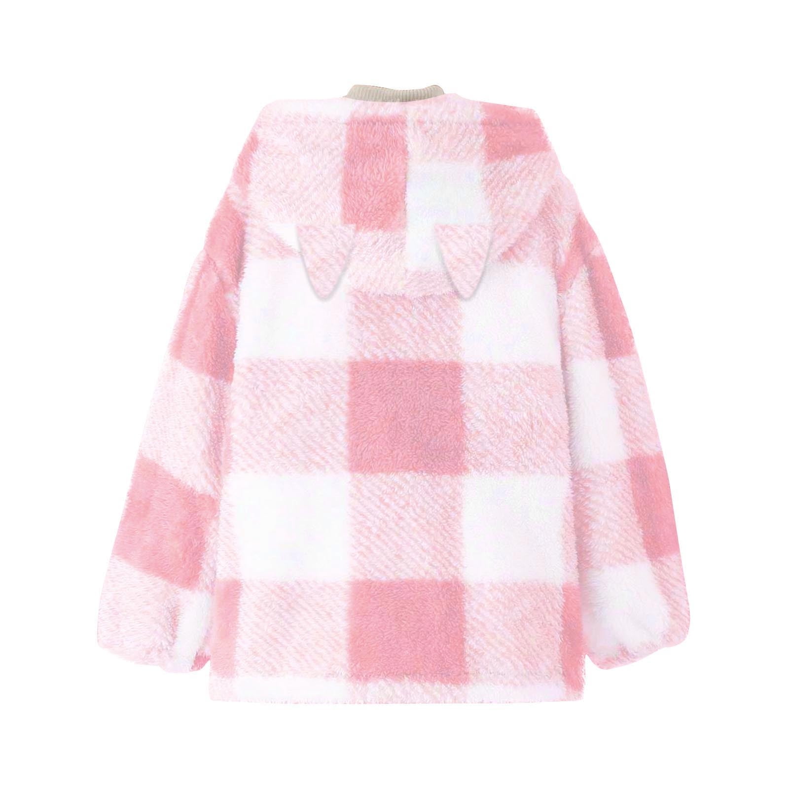 Xdegoge Girls Fleece Sherpa Jacket Plaid Fuzzy Zip Up Long Sleeve Hoodie Teen Thermal Loose Cozy Hooded Coats Tween 2025 Winter Thick Warm Outerwear With Pockets Age 8-14 Years