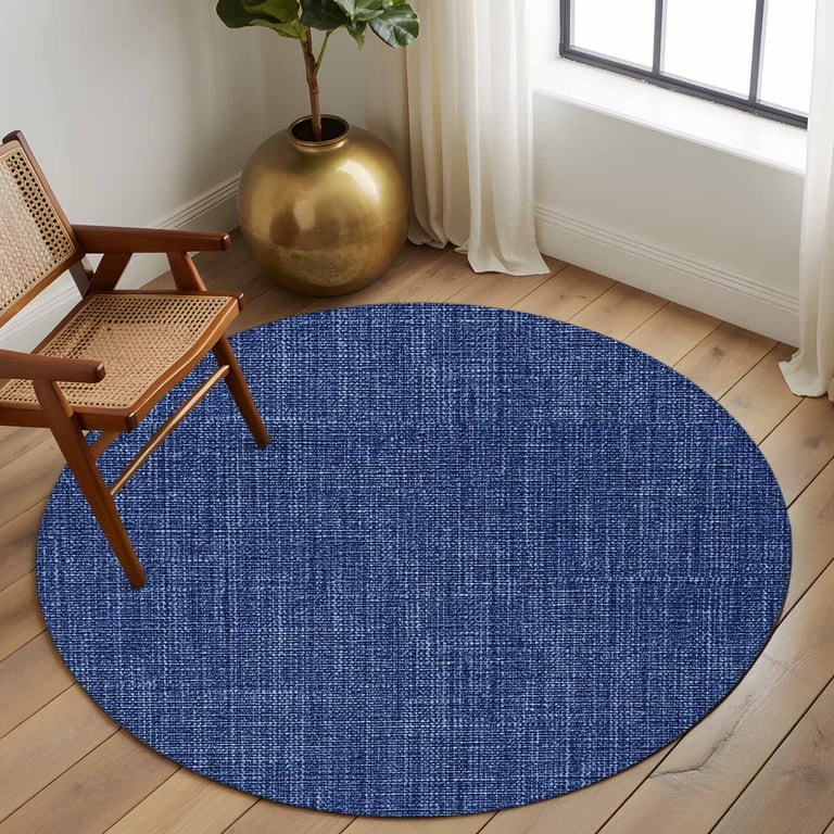 Round Area Rug 7 Ft, Vintage Navy Blue Washable Non-Slip Circle