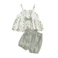 thumbnail image 1 of Kids Girls Casual Suit, Floral Printed Sleeveless Bowknot Tops+Plaid Printed Short Pants, 1 of 9