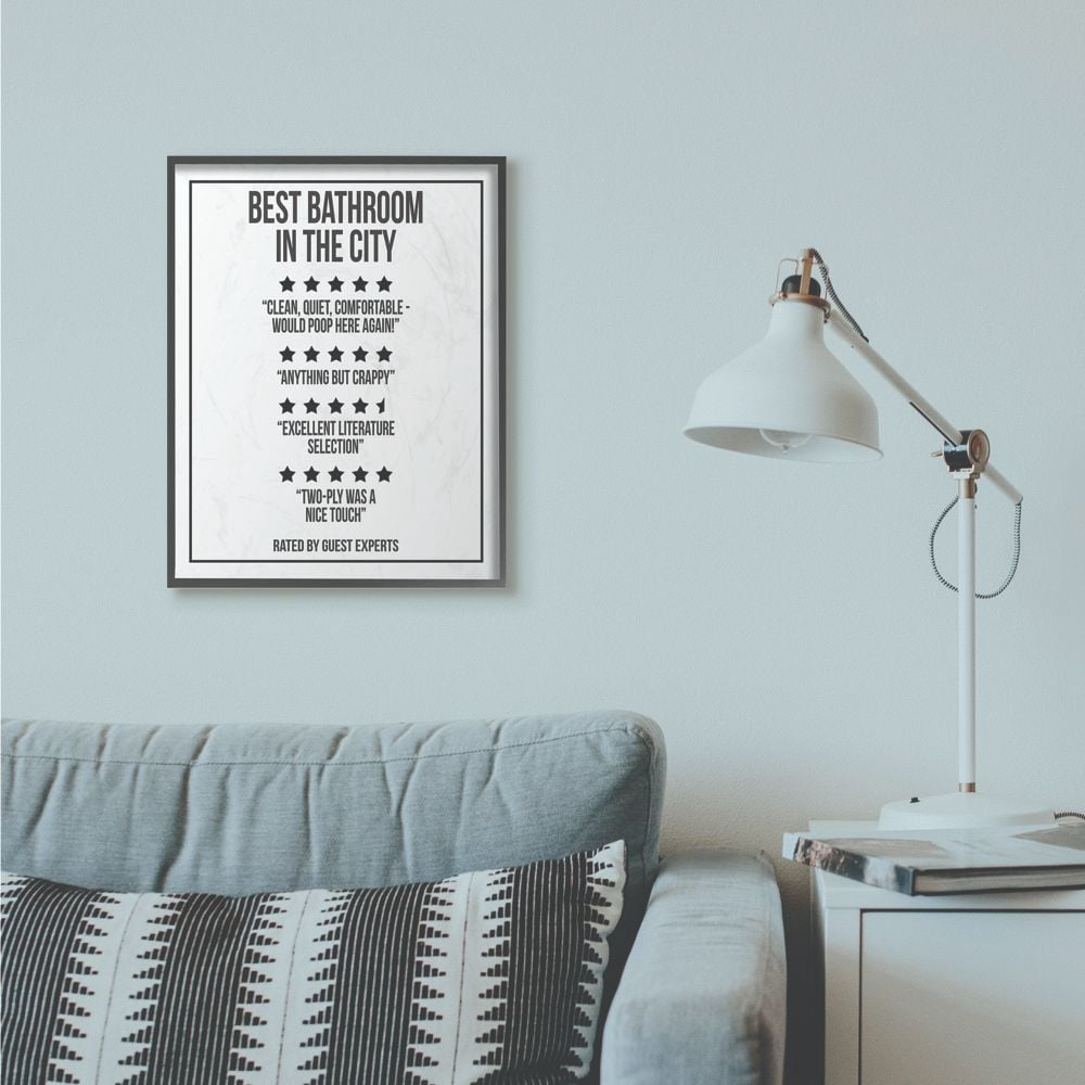 Stupell Industries Five Star Bathroom Funny Word Black And White Design Framed Giclee Texturized Art by Daphne Polselli