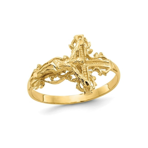 Gem & Harmony Ladies 14K Yellow Gold Diamond-cut Crucifix Cross Ring for Women