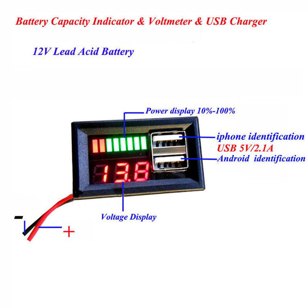 12V Lead Acid Battery Capacity Indicator Voltage Panel Meter USB Charger Car DIY 