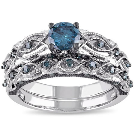 Miadora Signature Collection 10k White Gold 1ct Tdw Blue Miadora Signature Collection 10k White Gold 1ct Tdw Blue Diamond Bridal Ring Set