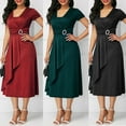 thumbnail image 3 of HEVIRGO Robe Midi de Fête pour Femme Grande Taille à Manches Courtes, Col en V, Ourlet Asymétrique, Taille Ajustée, Bleu G, 3 of 9