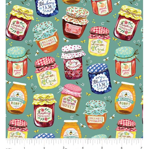 Cotton A Prairie Heart Jam Jars Fruit Canning Honey Bee Flowers Benartex Cotton Fabric Print by the Yard (16630-84)