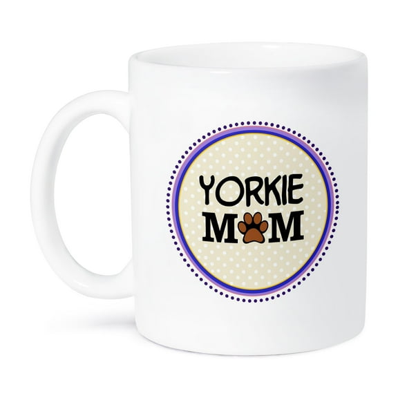 3dRose, Yorkie Dog Mom - Yorkshire Terrier - Doggie mama by breed - doggy lover paw print - pet owner circle, 11oz Mug