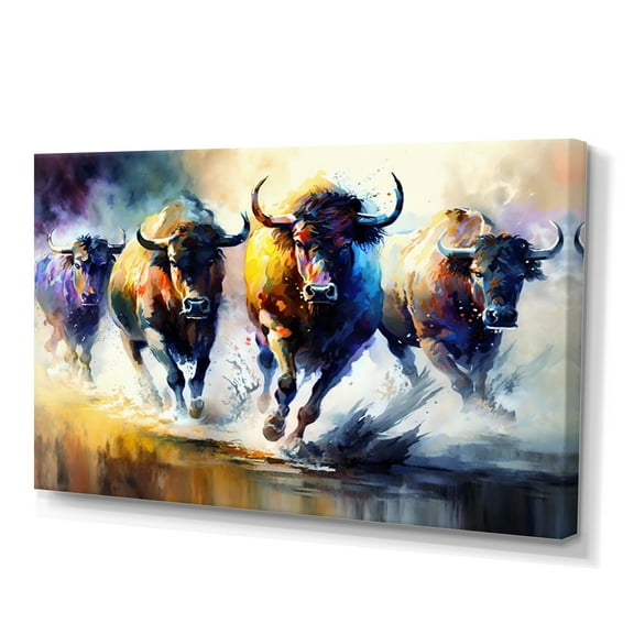 Designart Buffalo'S Running Canvas Wall Art