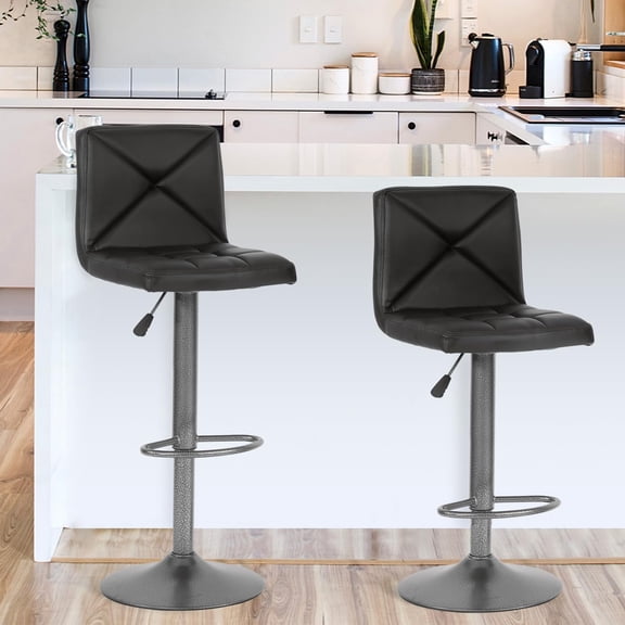 YRLLENSDAN Black Bar Stools Set of 2, Swivel Adjustable Height Counter Stools with Back, PU Leather Bar Chairs for Bar, Kitchen Island, Dining Room