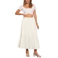 thumbnail image 2 of INSPIRE CHIC Summer A-Line Skirt for Women's Elastic High Waist Solid Flowy Casual Midi Skirts XS Beige, 2 of 6