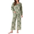 thumbnail image 2 of Conjunto de Pijamas para Mujeres de Manga Larga Floral con Pullover y Frente Atado, Pantalones Anchos Suaves de 2 Piezas, XL Blanco Floral, 2 of 5