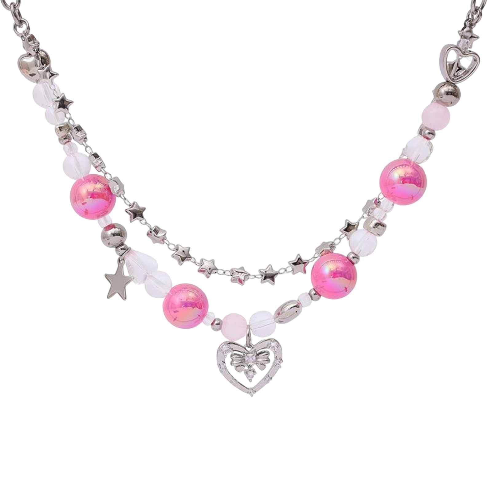 ネックレス・ペンダント VVV Pink Ribbon Heart Mix Beads Necklace BFK145 Pink Ribbon Heart Mix Beads Necklace - VVV | 60% - Asian