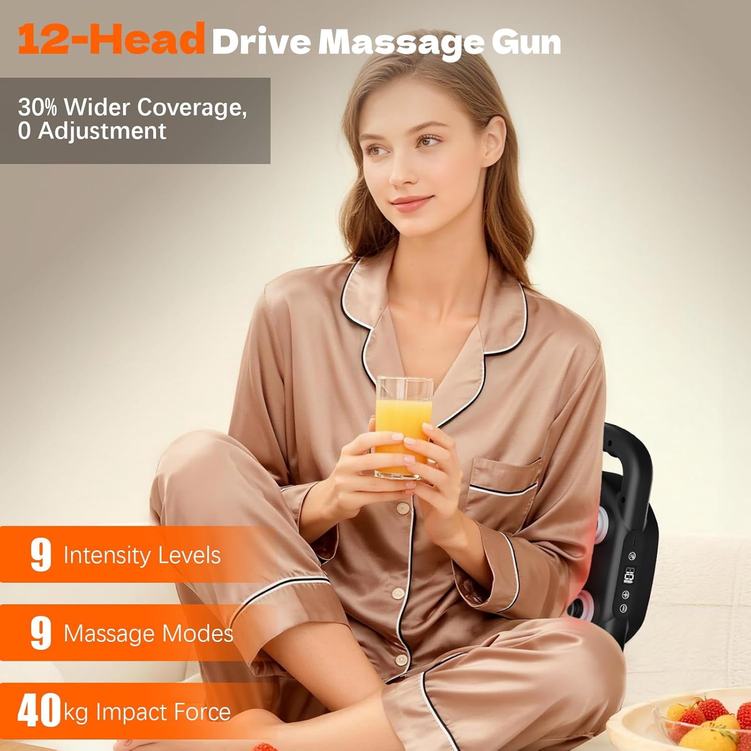 12-Head Deep Tissue Massage Gun with 9 Levels & Modes for Full Body Pain Relief