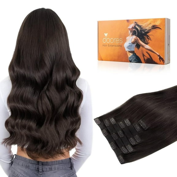 Human Hair Clip in Extensions, Dark Brown Clip in Hair Extensions Human Hair Seamless Clip in Hair Extensions Remy Hair Skin Weft Straight Hair Invisi Edge Hair Extensions