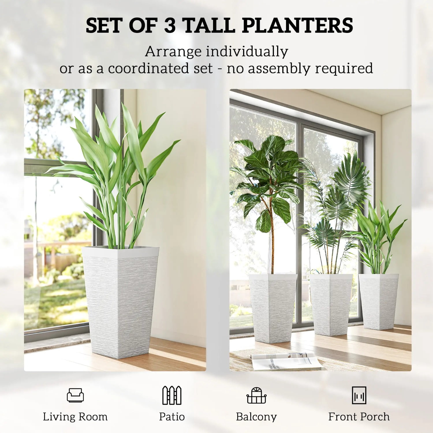 Set of 3 Plastic Flower Pots