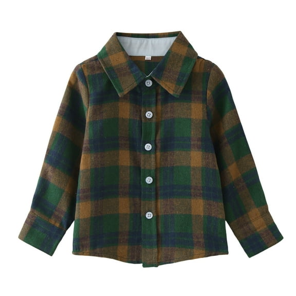 Staki Boys Shirts Boys' Button-Down Shirts Plaid Long Sleeve for Toddler Kids(Green,2-3 Years)
