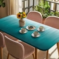 thumbnail image 3 of Teal Ombre Table Cloths for 4 Foot Rectangle Tables, Contemporary Gradient Abstract Art Patio Waterproof Elastic Fitted Tablecloths, Washable Rectangular Table Cover for Camping, 3 of 8