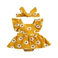 thumbnail image 1 of Newborn Infant Baby Girls Daisy Flower Rompers Skirts with Headband Summer Clothes Outfits Yellow 18-24 Months, 1 of 6