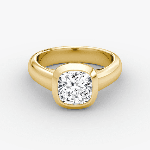 1.50 CTW Cushion Cut Wide Band Lab Grown Diamond Engagement Ring 14k Solid Gold Solitaire Bezel Ring