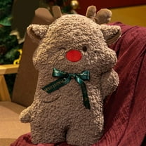 17in Brown Christmas Deer Pillow - Cotton Decorative Throw Cushion for Sofa, Bed & Home Decor ,Holiday Gift for Family, Kids 3 Brown