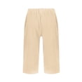 thumbnail image 4 of Dresfit Womens Linen Shorts Knee Length Bermuda Shorts Summer 2026 Solid Baggy Pedal Pushers Vacation Elastic Waist Wide Leg Cropped Pants with Pockets Beige L, 4 of 5