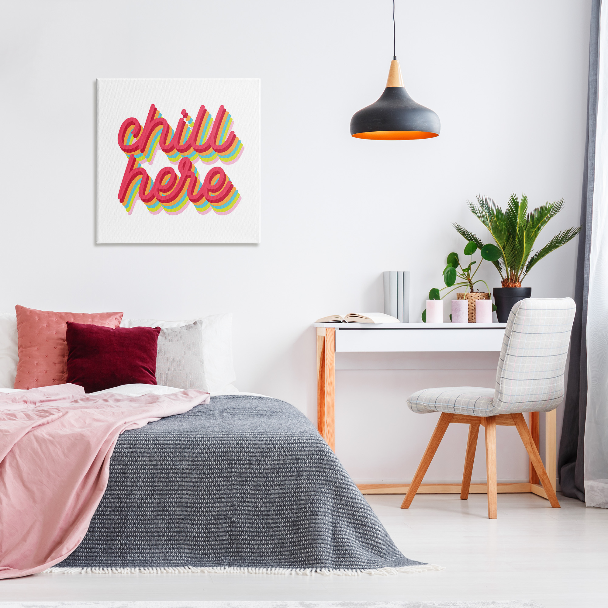 Stupell Industries Retro Chill Here Typography Painting Gallery Wrapped Canvas Art Print Wall Art, 30 x 30