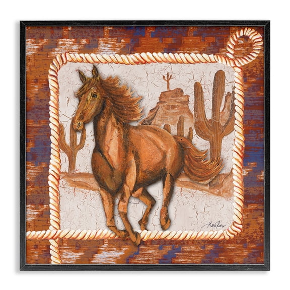 Stupell Industries Rustic Lodge Western Horse in Desert Black Framed Giclee Art, 12 x 12, by Gina Ritter