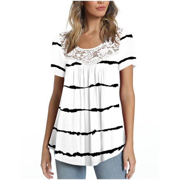 Blusa corta con cuello redondo y estampado de retazos de encaje a la moda para mujer Pompotops hfajkhk133646