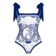 thumbnail image 3 of MKLEKYY Traje De Baño Mujer Women 1 Piece Swimwear+1 Piece Cover Up Two Piece Vintage Print Swimsuit Monokini Bikini 2 Piece Swimsuits Two Piece Tankini Set 974, 3 of 4