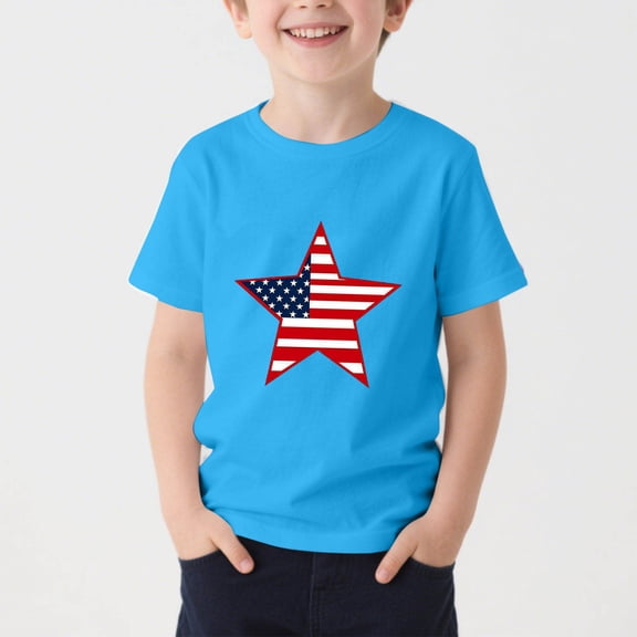 Teylalorva Boys Graphic T-Shirt, Short Sleeve Soft Casual Round Neck Kids Summer Active Tee Blue Size 7