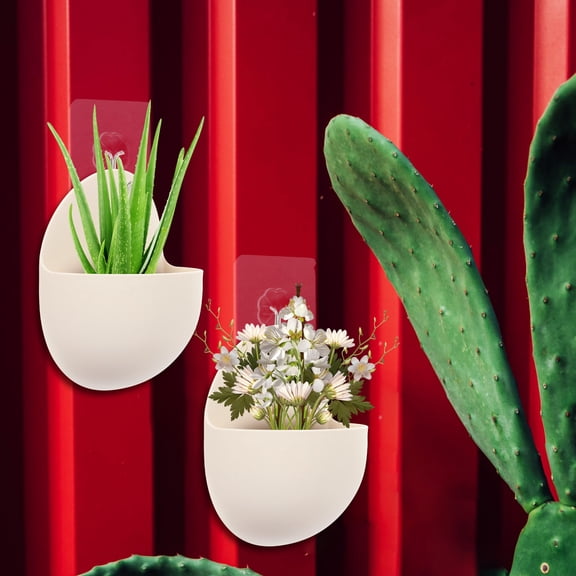 COMPUKAS 4Pcs Durable White Plastic Wall Planters with Holes for Outdoor Plants and Storage