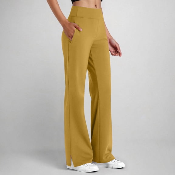 TaTaai Women's Yoga Pants Flared Leg Solid Color Elastic Waist Side Pockets Slit Hem Casual Athletic Trousers for Gym Running Daily Lounge Gift