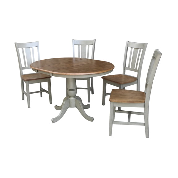 36" Round Wood Distressed Hickory/Stone Extension Dining Table With 4 Chairs