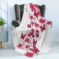 thumbnail image 4 of Pink and White Soft Flannel Fleece Throw Blanket, Flowers and Butterflies in an Abstract Romantic Composition, Cozy Plush for Indoor and Outdoor Use, 60" x 80", Dark Coral Pale Grey, by Ambesonne, 4 of 5