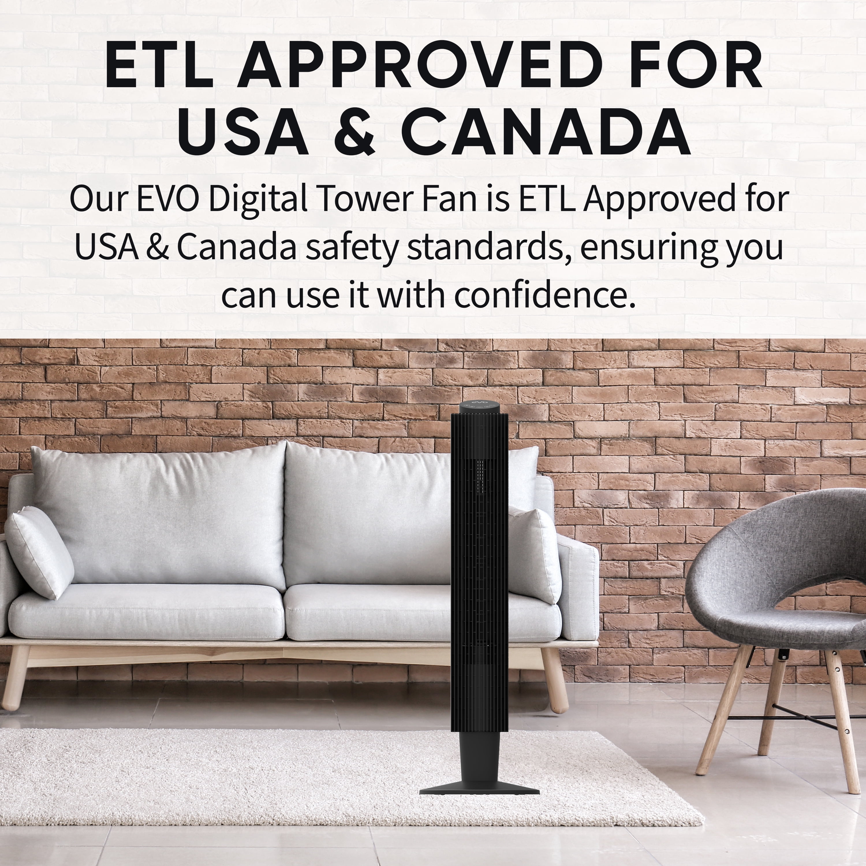 EVO 42" Wi-Fi Electronic Digital Tower Fan (with Remote Control) – 5 Speed Settings, Set Timer From 1-12 Hours, and Built-In Night Light