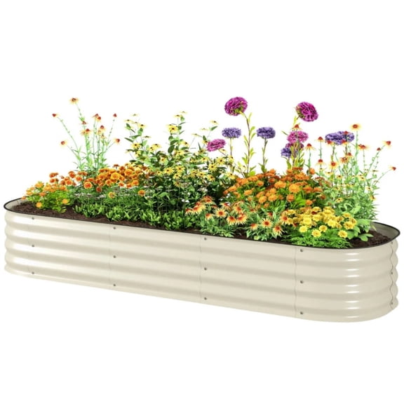 Galvanized Metal Raised Garden Bed, Oval Round Planter Box for Vegetables Flowers Herbs, Rust Resistant Outdoor Garden Planter for Patio Backyard Yard