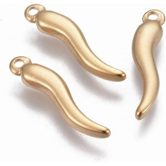 5Pcs Italian Horn Cornicello Charms 304 Stainless Steel Pendants Golden for Women Birthday Festival Elegant Gifts Personalized Jewelry 18.5x4x2mm Hole: 1.2~1.4mm