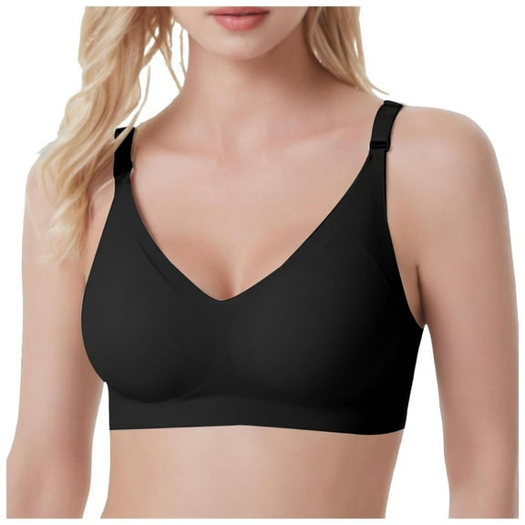 Sopiago Women Wirefree Bras for Women Full Coverage No Underwire Everyday Bras Comfortable Wireless Padded Womens Bra Black,L