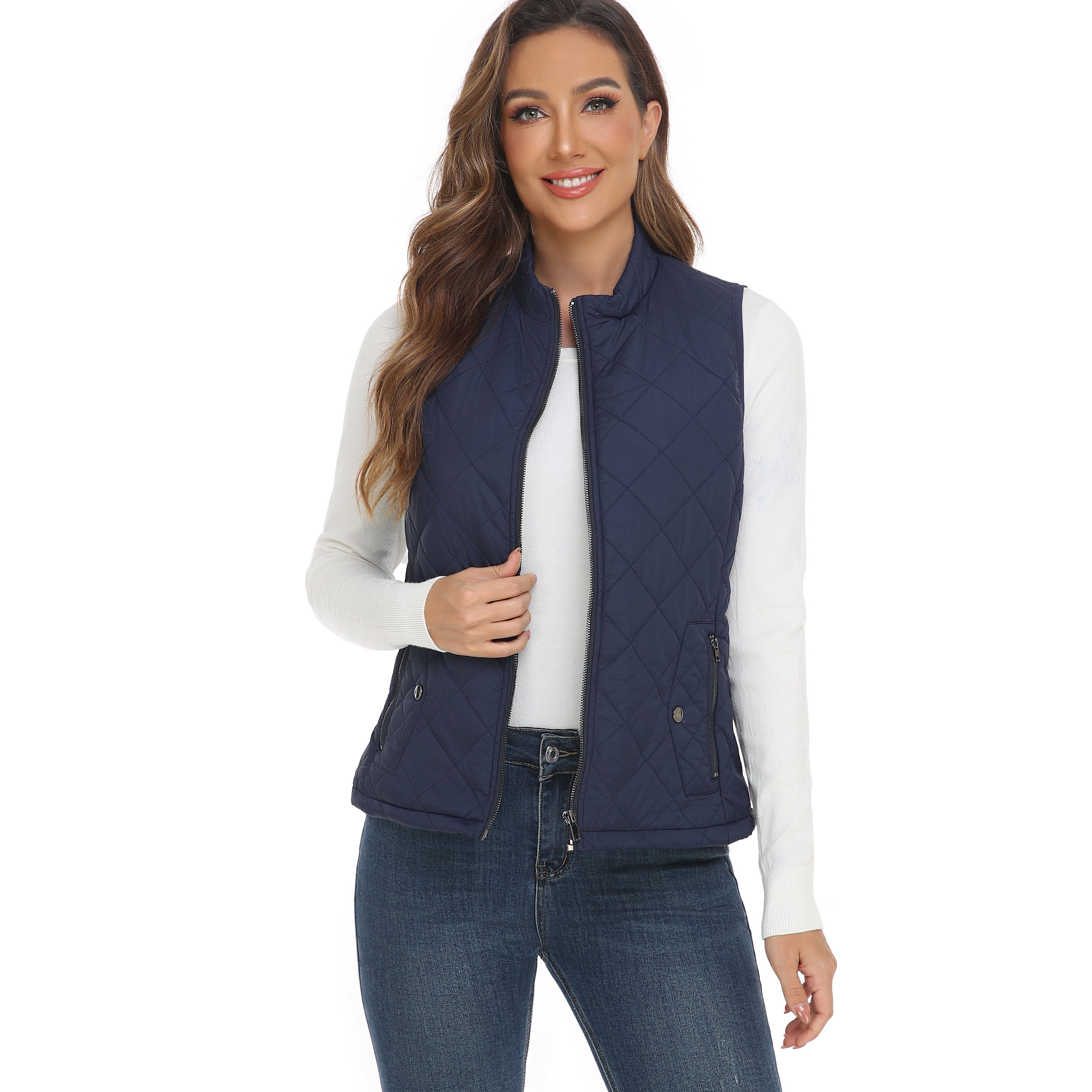 LK women's vest - Stand Collar Lightweight Padded Gilet for Women (Dark Blue-M)