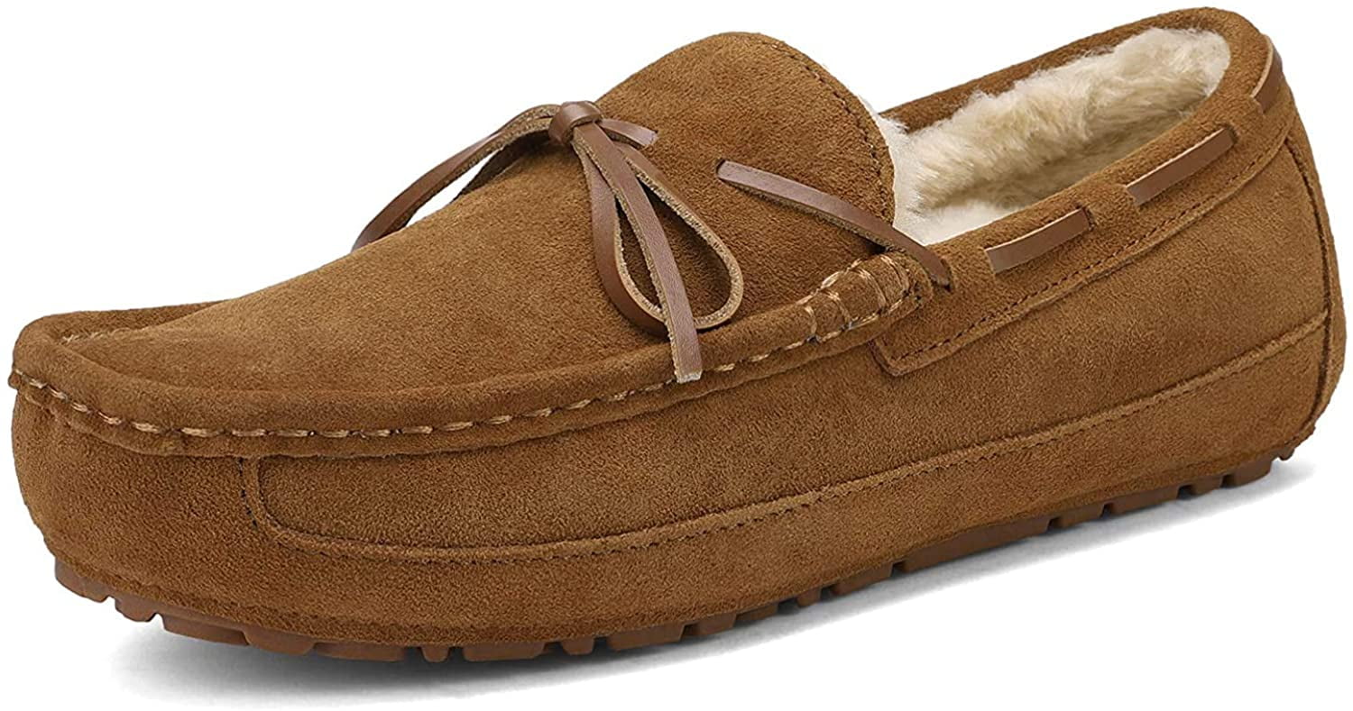 Men's Suede Faux Fur Moccasin Slippers 