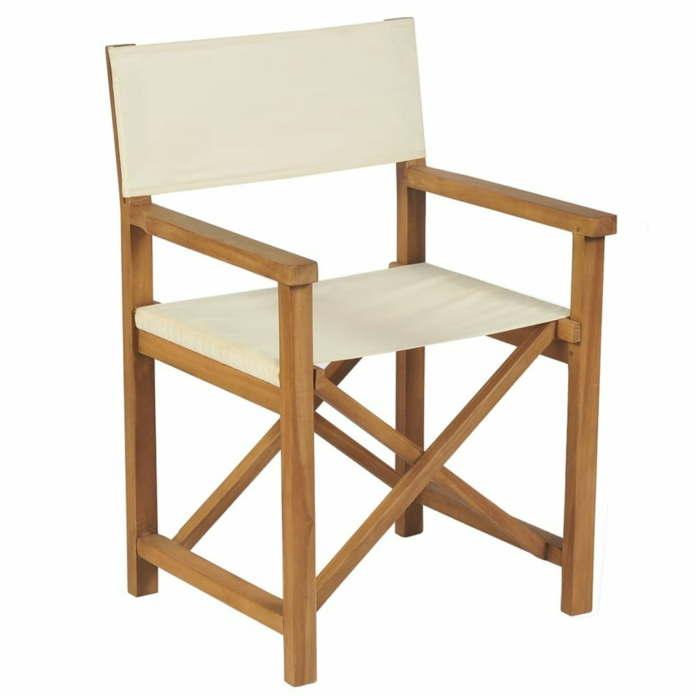 Dcenta Folding Director's Chair Solid Teak Wood Cream White