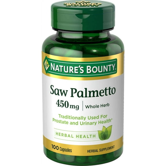 Nature's Bounty Saw Palmetto, Herbal Health Supplement, 450mg, Capsules, 100ct