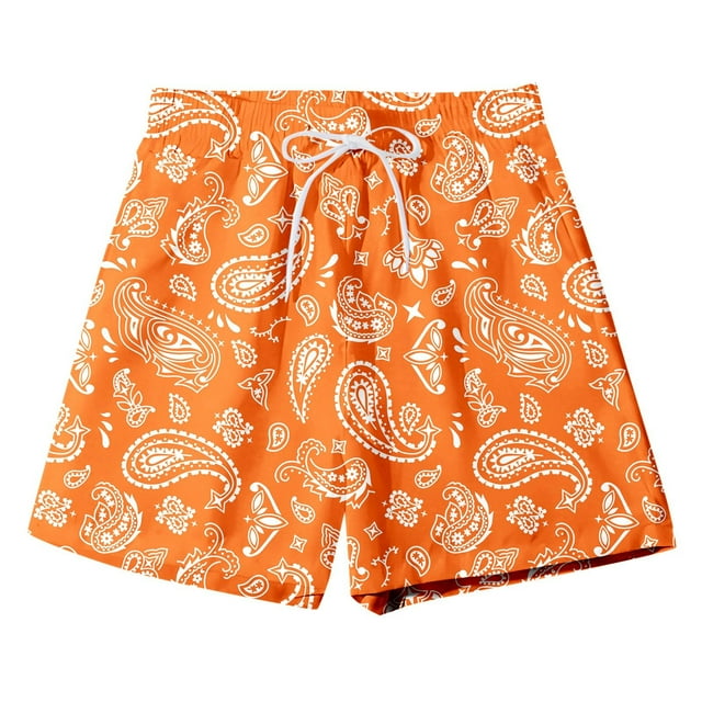 Ediodpoh Swim Trunks for Men Boho Style Print Drawstring Waist Summer Shorts with Pocket Beach Pants Men Swim Shorts Orange L