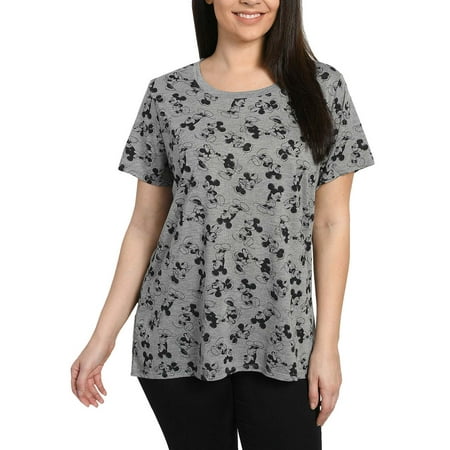 Disney Mickey And Minnie Mouse All Over Print T-Shirt Gray Plus Size (Juniors)