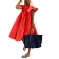 thumbnail image 5 of ZHOGXU Women's Dress Flying Sleeve Round Neck Solid Color Fashion Comfortable Lightweight Beach Dresses For Casual Daily Wear,Red,L, 5 of 8