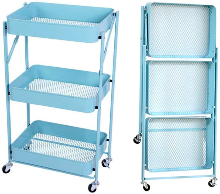 Storage Trolley,3 Tier Rolling Cart Foldable Metal Utility Cart with