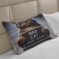 thumbnail image 2 of Ambesonne Cat Knitted Quilt Pillowcover, Whimsical Bad Kitty Mug Shot, 36"x20", Umber and Pale Blue Grey, 2 of 2