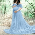 thumbnail image 4 of HANXIULIN Women's Lace Maternity Trailing Short Sleeved Off-The-Shoulder Dress Long Maxi Dress Photography Flying Sleeve Dress Light Blue XXL, 4 of 4