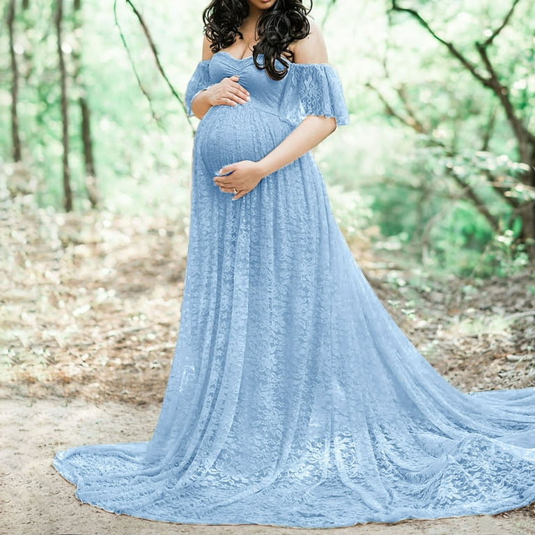Vedolay Women's Lace Short Sleeved Photography Solid Color Maternity Dress,Light  Blue XL - Walmart.com